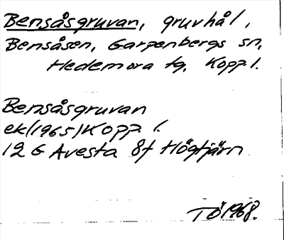 Bild på arkivkortet för arkivposten Bensåsgruvan