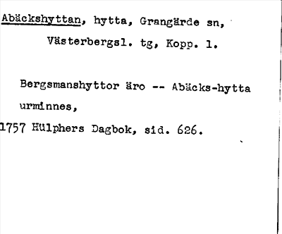 Bild på arkivkortet för arkivposten Abäckshyttan