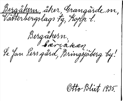 Bild på arkivkortet för arkivposten Bergåkern, se Jan Pers gård