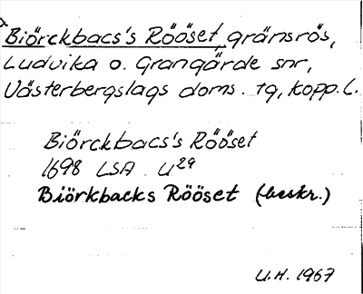 Bild på arkivkortet för arkivposten *Biörckbacs´s Rööset