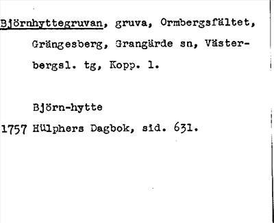 Bild på arkivkortet för arkivposten Björnhyttegruvan