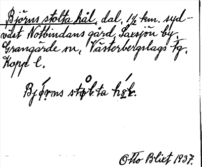 Bild på arkivkortet för arkivposten Björns stolta hål