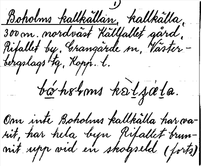Bild på arkivkortet för arkivposten Boholms kallkällan