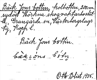 Bild på arkivkortet för arkivposten Bäck Jons botten