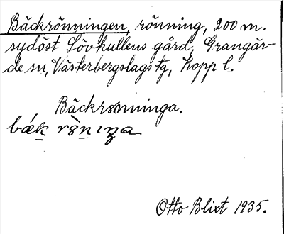 Bild på arkivkortet för arkivposten Bäckrönningen