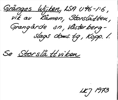 Bild på arkivkortet för arkivposten Gränges Wijken se Storslättviken