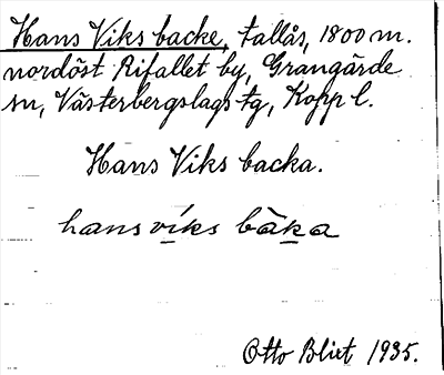 Bild på arkivkortet för arkivposten Hans Viks backe