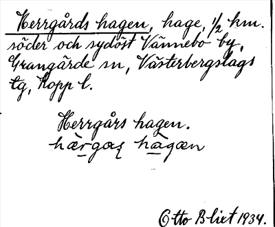 Bild på arkivkortet för arkivposten Herrgårds hagen