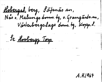 Bild på arkivkortet för arkivposten Hoberget se Hoobergz Torp