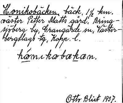 Bild på arkivkortet för arkivposten Honikobäcken