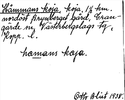 Bild på arkivkortet för arkivposten Håmmans koja