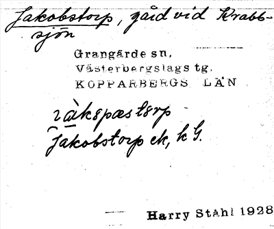 Bild på arkivkortet för arkivposten Jakobstorp