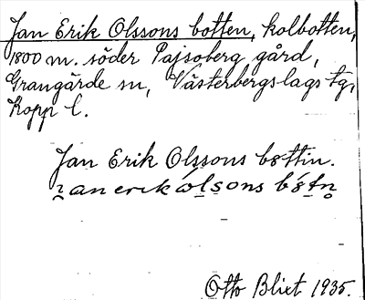 Bild på arkivkortet för arkivposten Jan Erik Olssons botten