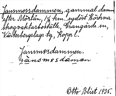 Bild på arkivkortet för arkivposten Jansmossdammen