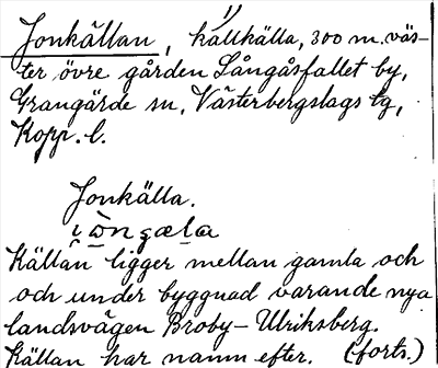 Bild på arkivkortet för arkivposten Jonkällan