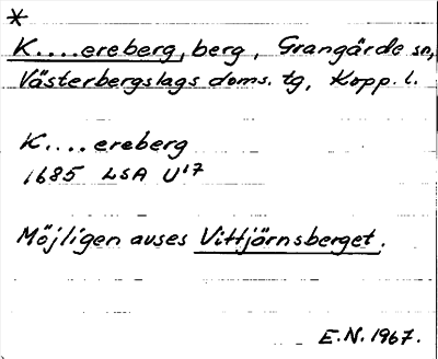 Bild på arkivkortet för arkivposten * K....ereberg