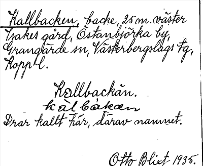 Bild på arkivkortet för arkivposten Kallbacken