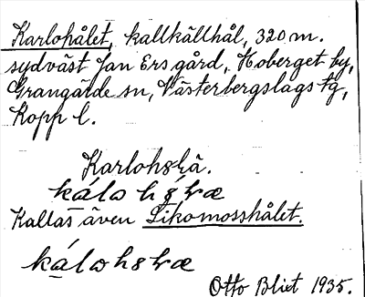 Bild på arkivkortet för arkivposten Karlohålet