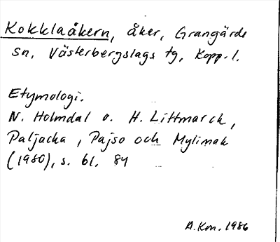 Bild på arkivkortet för arkivposten Kokklaåkern