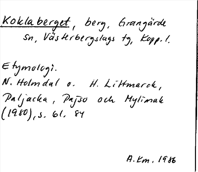 Bild på arkivkortet för arkivposten Koklaberget
