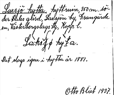 Bild på arkivkortet för arkivposten Laxsjö hytta
