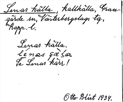 Bild på arkivkortet för arkivposten Lenas källa, se Lenas kärr