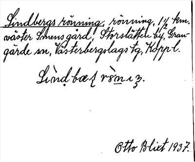 Bild på arkivkortet för arkivposten Lindbergs rönning
