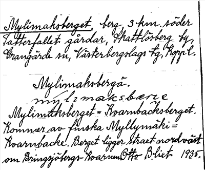 Bild på arkivkortet för arkivposten Mylimaksberget