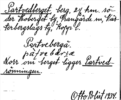 Bild på arkivkortet för arkivposten Partvedberget