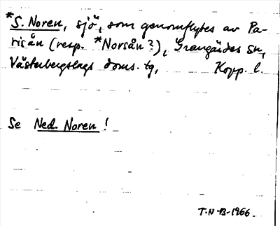 Bild på arkivkortet för arkivposten * S. Noren, se Ned. Noren