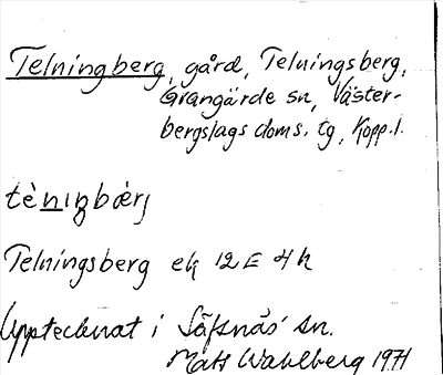 Bild på arkivkortet för arkivposten Telningberg