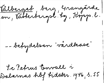 Bild på arkivkortet för arkivposten Vålberget