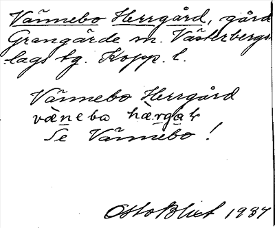 Bild på arkivkortet för arkivposten Vännebo Herrgård