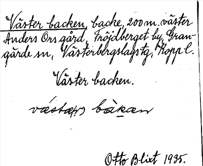 Bild på arkivkortet för arkivposten Väster backen