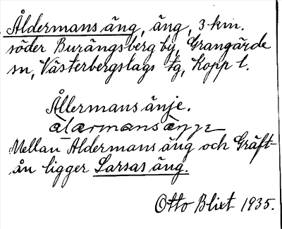 Bild på arkivkortet för arkivposten Åldermans äng