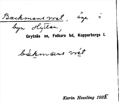 Bild på arkivkortet för arkivposten Backmansvret
