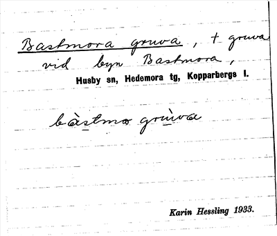 Bild på arkivkortet för arkivposten Bastmora gruva