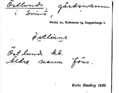 Bild på arkivkortet för arkivposten Östlunds