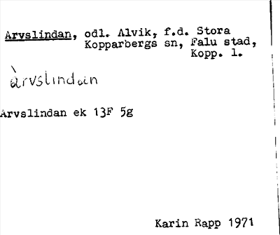 Bild på arkivkortet för arkivposten Arvslindan