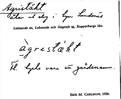 Bild på arkivkortet för arkivposten Agristäkt