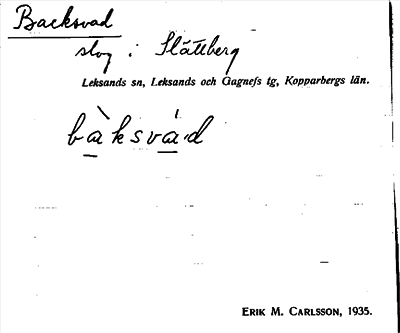 Bild på arkivkortet för arkivposten Backsvad