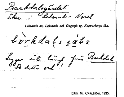 Bild på arkivkortet för arkivposten Barkdalsgärdet