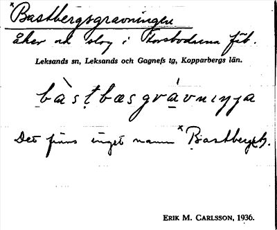 Bild på arkivkortet för arkivposten *Bastbergsgravningen