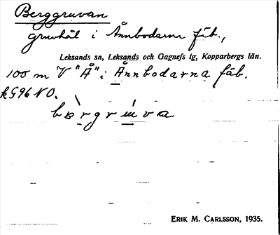 Bild på arkivkortet för arkivposten Berggruvan