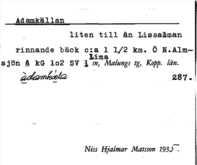 Bild på arkivkortet för arkivposten Adamkällan