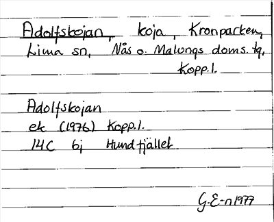 Bild på arkivkortet för arkivposten Adolfskojan