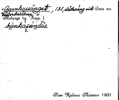 Bild på arkivkortet för arkivposten Barnkassänget