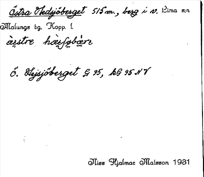 Bild på arkivkortet för arkivposten Östra Hedsjöberget