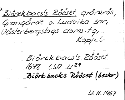 Bild på arkivkortet för arkivposten *Biörckbacs»s Rööset