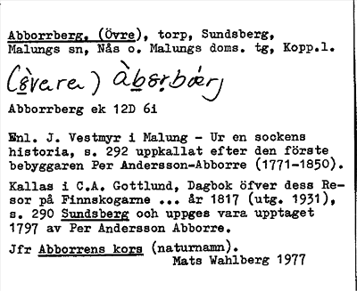 Bild på arkivkortet för arkivposten Abborrberg, (Övre)